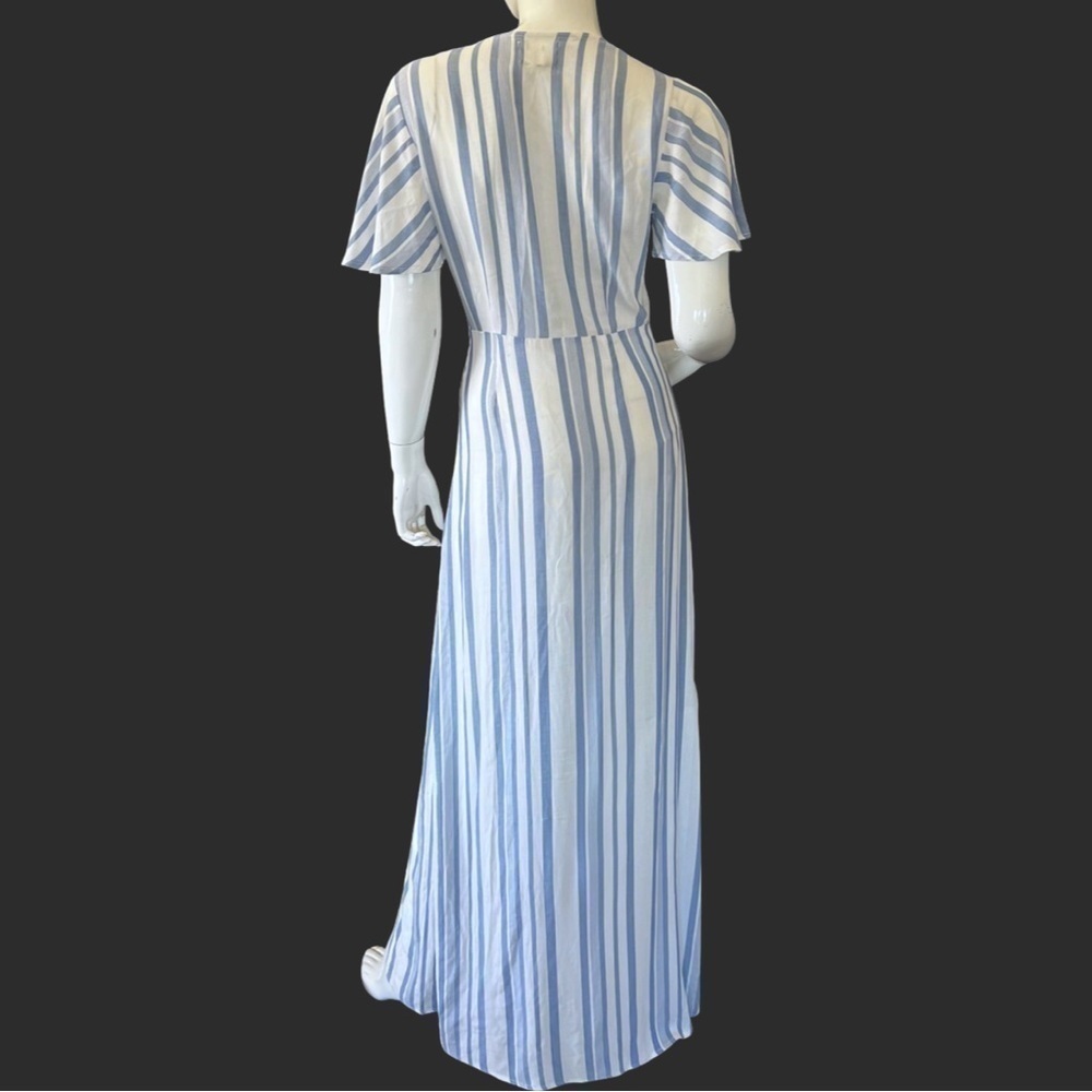 Lost + Wander Marina Tie front Maxi dress with slits white and light blue - Picture 8 of 13